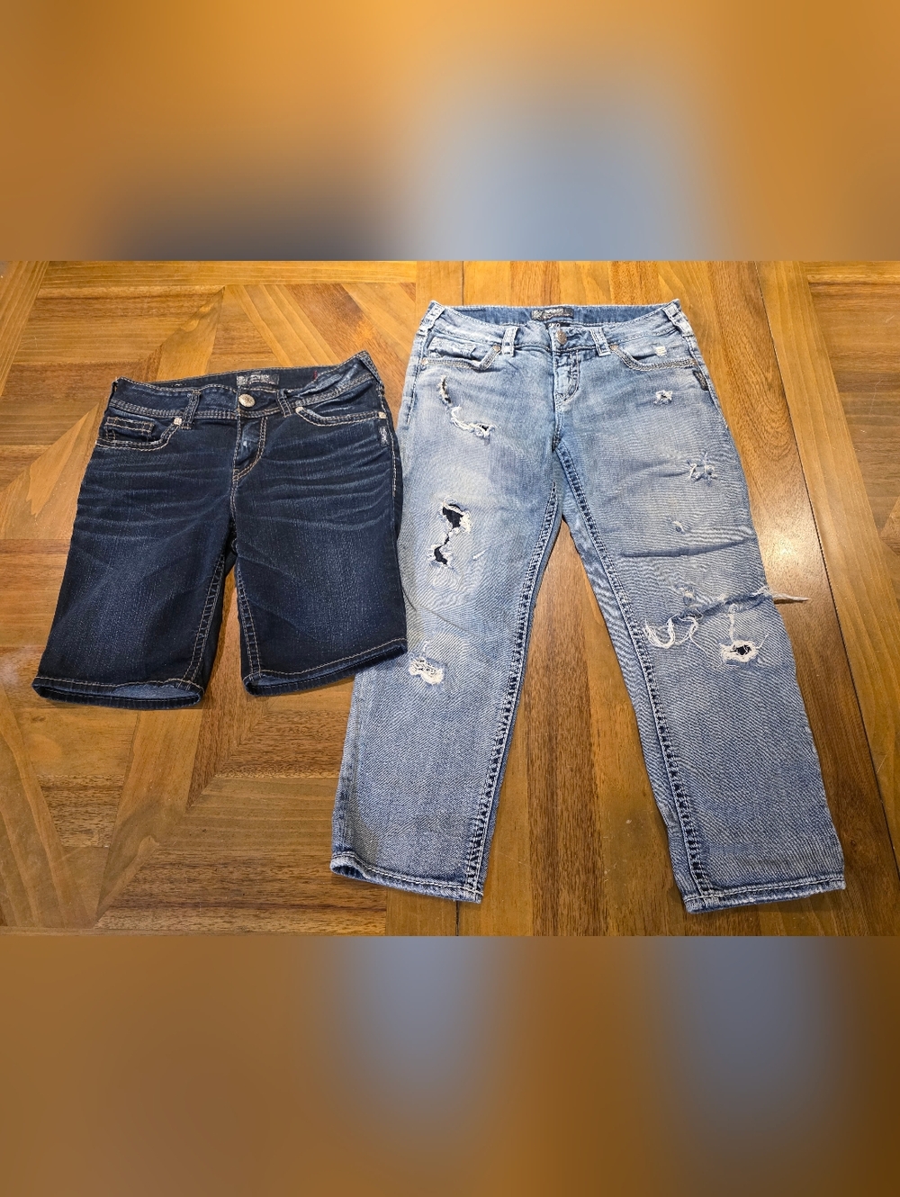 Silver Jeans Co. Aiko Mid Capri Jeans & Suki Mid Bermuda Set 2 Sz W 28/6 29/8